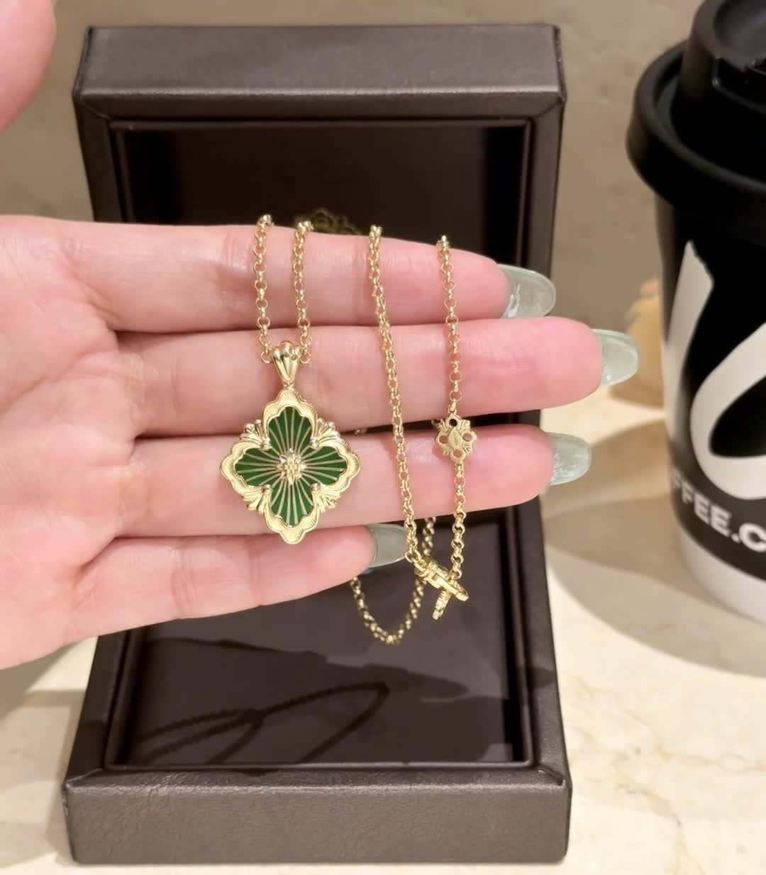 Buccellati Van Cleef & Arpels Vintage Alhambra Gold and Enamel Clover Pendant Necklace